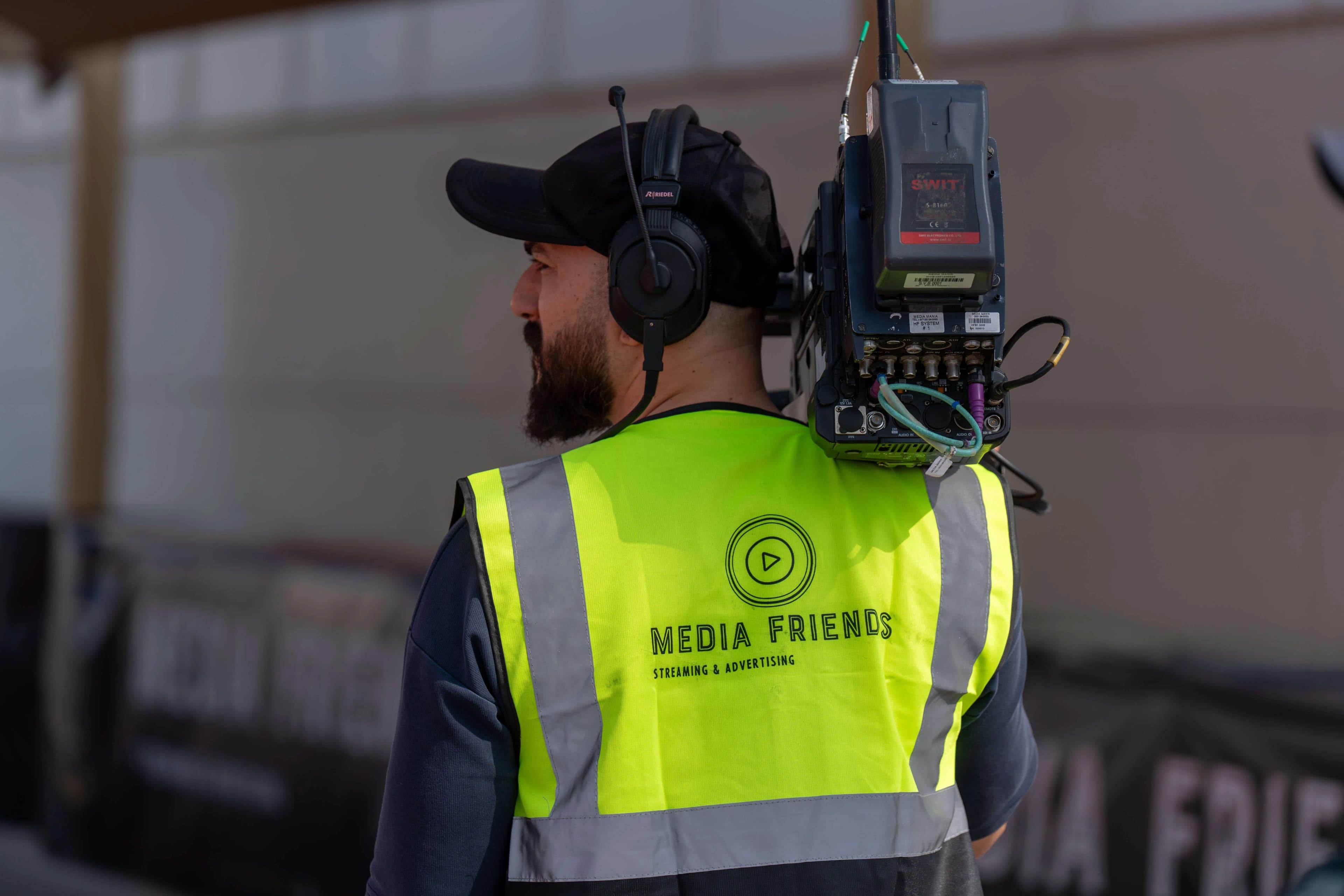 Professional motorsport broadcasting setup for live racing event in Dubai